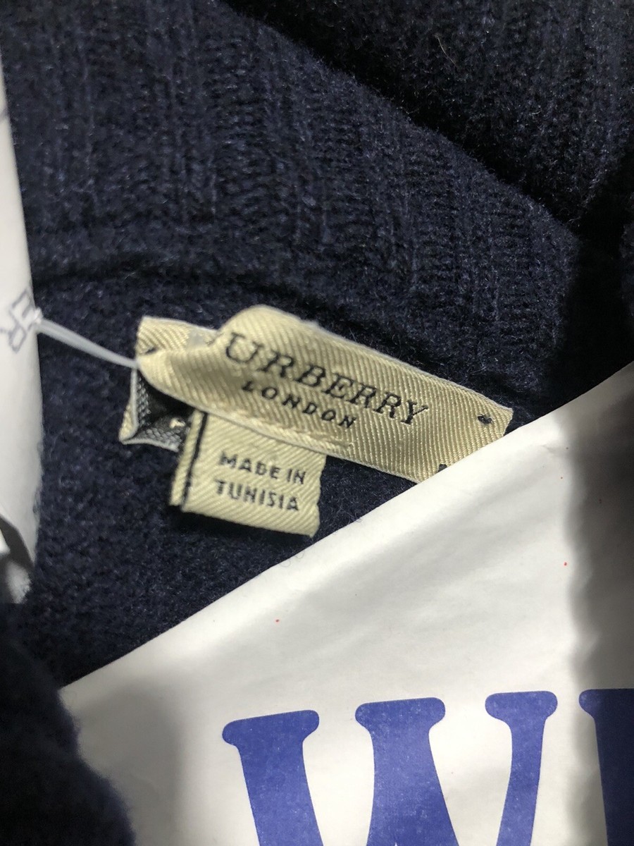 BURBERRY LONDON Men 100% Lambswool Blue Sweater Quarter Zip Size