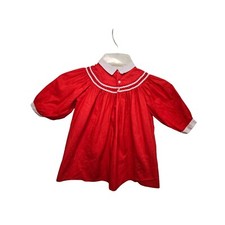 Vintage Red Toddler Smock Dress With White Trim  Peter Pan Collar
