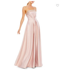 MAC DUGGAL EMBELLISHED BODICE STRAPLESS SATIN A-LINE ROSE PINK GOWN sz 6