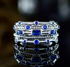 2.5 Ct Simulated Sapphire Her Ring 925 Silver Plated Bezel Valentine Gift Ring