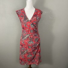 Lauren Ralph Lauren Dress M Petite Coral Paisley Faux Wrap Tie Belt Sleeveless
