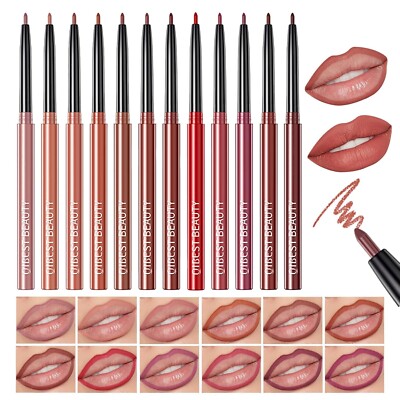 QiBest 12Pcs Crayon Lipsticks Gel Lip Liner Pencil Set, Creamy Long-Lasting Lip