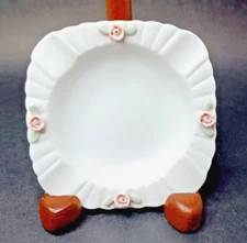 Vintage Dainty Ashtray Trinket Dish Pink Rose Buds White Porcelain 3.5" x 3.5"
