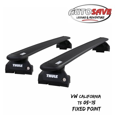 Thule Aluminium WingBar Evo Black Roof Bars for VW California T5 05-15 Fixpoints