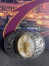 Vintage Genuine Scorpion In Lucite Oval Western Cowboy Belt Buckle