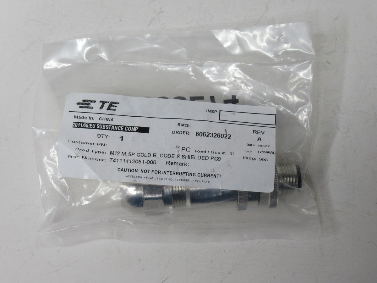 NEW) TE T4111412051-000 Wire-to-Wire 5 Position M12 Circular