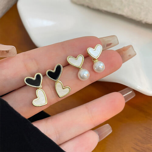 Heart Stud Earrings For Women Black Color Love Couple Gifts Trendy Korean Simple - Photo 1/19