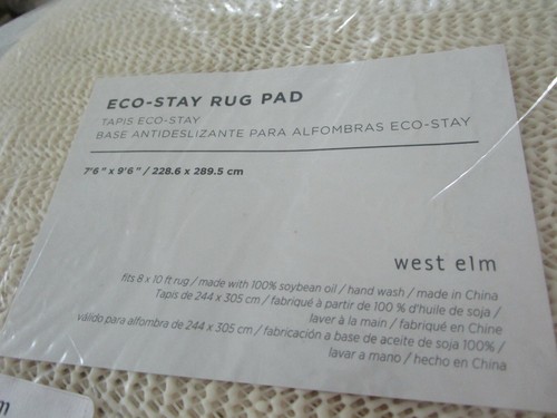 West Elm Eco-Stay Rug Pad 9' 6"" X 7'6" New in package