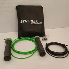Synergee Speed Jump Rope with Adjustable 10 Ft Cables, Green w/Pouch