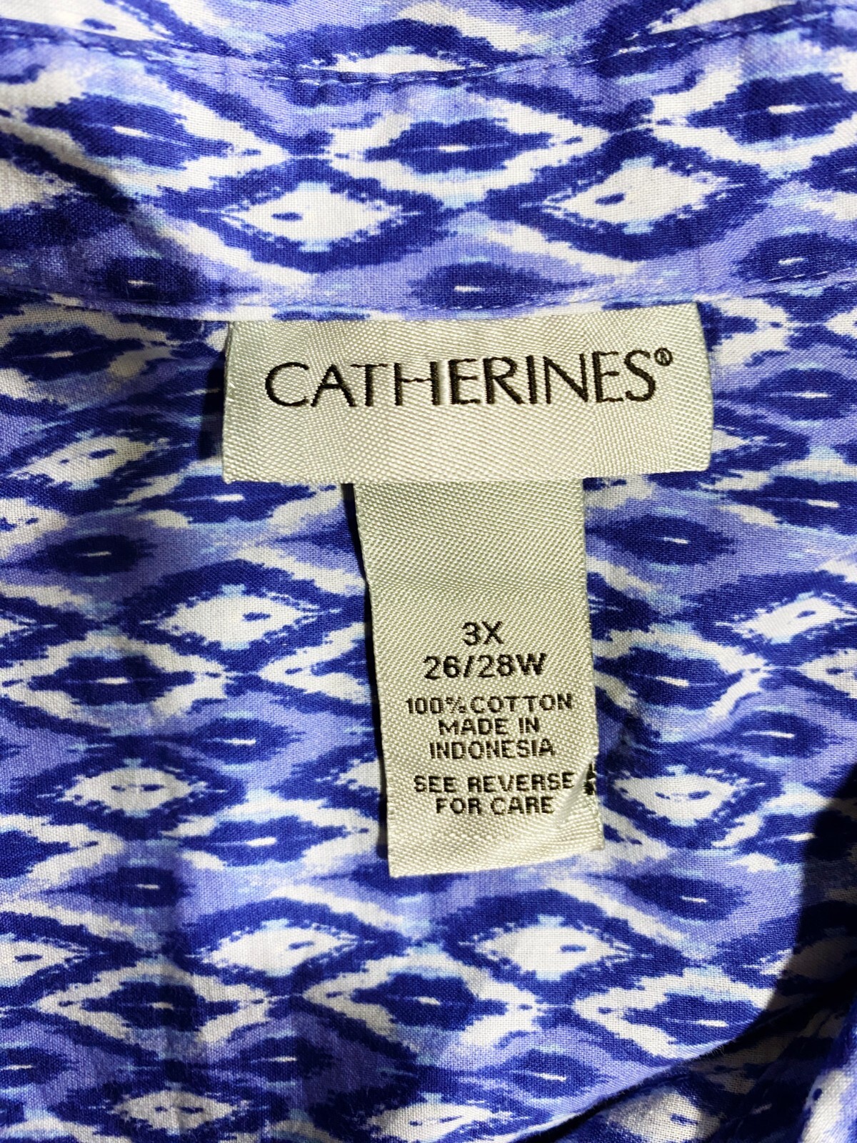 Catherines Womens Blouse Size 3X Blue Geometric Button Up Pockets Long ...