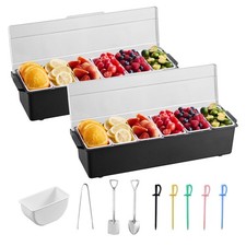 Ice Cooled Condiment Serving Container, 6 Compartments Chilled Server, Fruit Veg