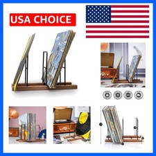 Thsaot Vinyl Record Storage Holder - Solid Black Walnut Wood Metal Album Di...