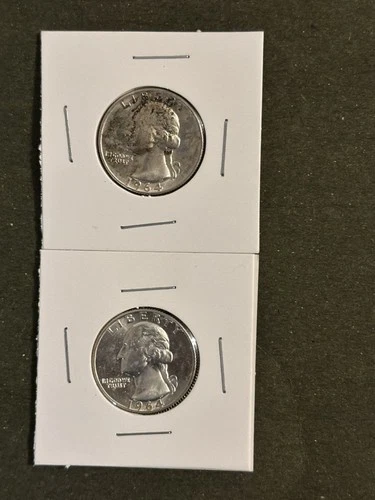 Set of Two (2) 1964-D Washington Quarters 90% Silver 25C AU