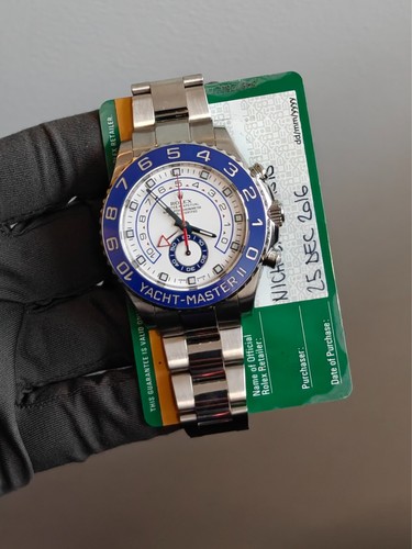 2016 PAPERS Rolex Yacht-Master II 44mm BLUE HANDS Steel Ceramic White 116680