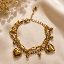 Gold Plated Heart Dangle Charm Adjustable Cab...