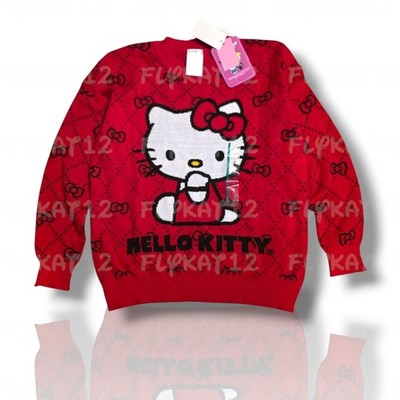 Sanrio Sweaters Sanrio Hello Kitty Red Knit Graphic Crewneck Pullover Cardigan 