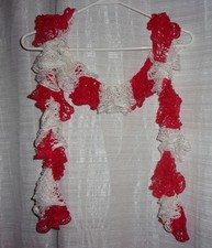 Handmade Ruffled Crochet Scarf Approx 60  Fav Team Colors Red  White