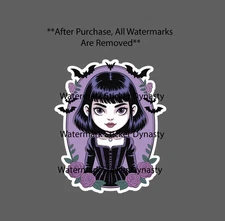 Goth Girl Sticker Waterproof Decal Cartoon Bats Doll Flower Floral Gift NEW