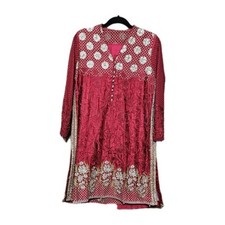 Pakistani Kameez Trouser Dupatta Medium Pit To Pit 21 Inch Red Gold