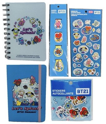 BT21 Lets Splash Stationary Set-Agenda, Notebook, Bookmarks & Stickers NWT
