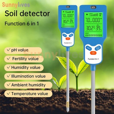 6in1 Digital PH Soil Tester Sunlight Moisture Fertility Temp Humidity Test Meter