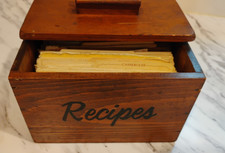 Vintage Wood Recipe Card Holder Box With Card...