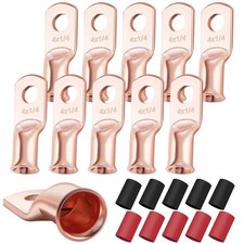 XHF 10PCS 4 AWG-1/4 Heavy Duty Battery Lugs with 3:1 Heat Shrink Tubing, Ring Te