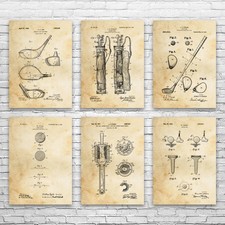 Golf Patent Wall Art Set of 6 Poster, Canvas or Framed Golf Gifts Office Decor