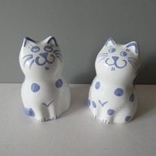 2 x Vintage Cat Figurines Burnham Studio Art Pottery Ceramic Ornament Blue Cute