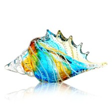 Hand Blown Glass Conch Shell Figurines, 9.6" Glass Art Seashell Statue Crysta...