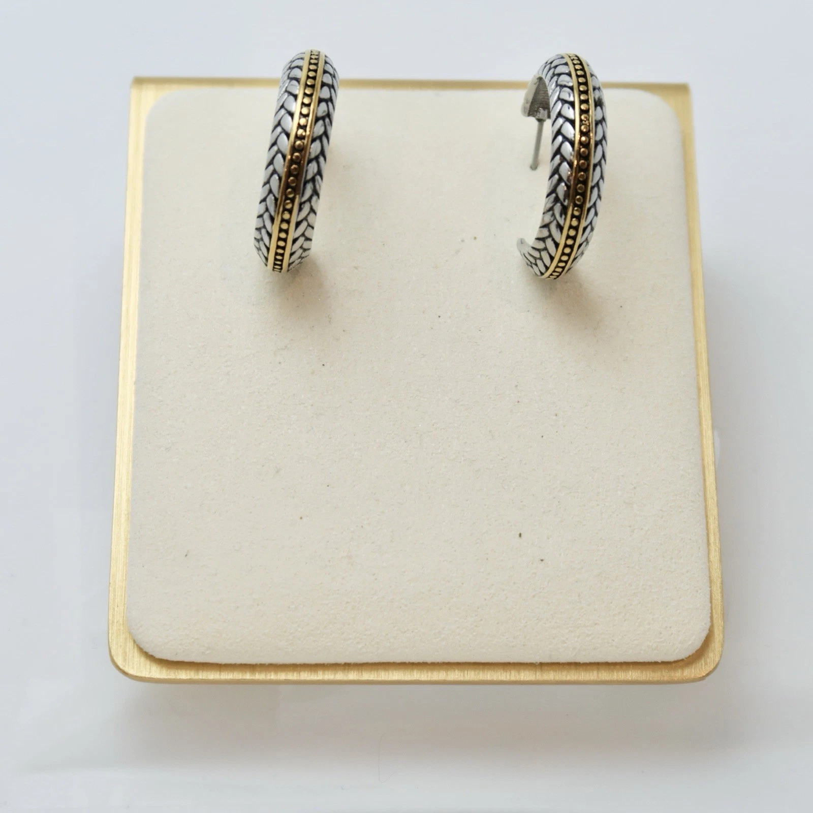 Elegant Two Tone Wide Hoop Braided Filigree Vintage Earring Jewelry E82