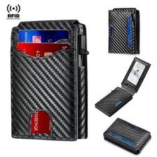 Men's Slim Bifold Carbon Fiber Wallet, RFID Blocking, Card/Money Clip, Men Gift