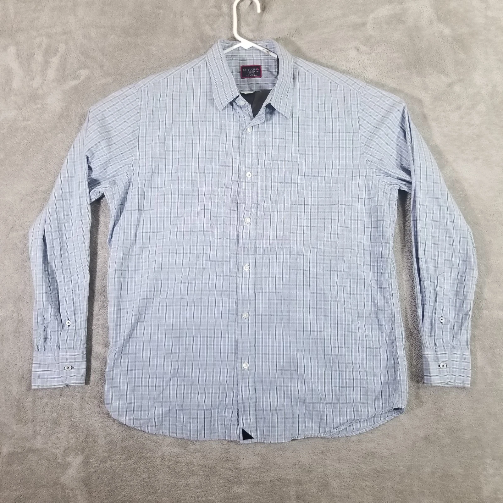 Untuckit Shirt Mens 2XL Blue Check Cotton Button Up Long Sleeve Slim Fit
