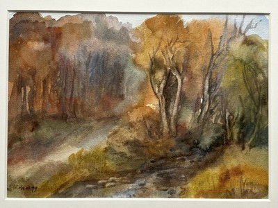 Herbstliche Bewaldung an der Nidda / Orig.-Aquarell von Wilhelm Raab 1979
