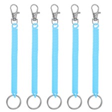 5pcs Retractable Coil Spring Keychain with Lobster Clasp Ring 17.5cm Azure Blue