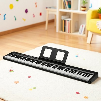 88-Key Folding Semi-Weighted Digital Piano Keyboard - Black Sustain Pedal Bag