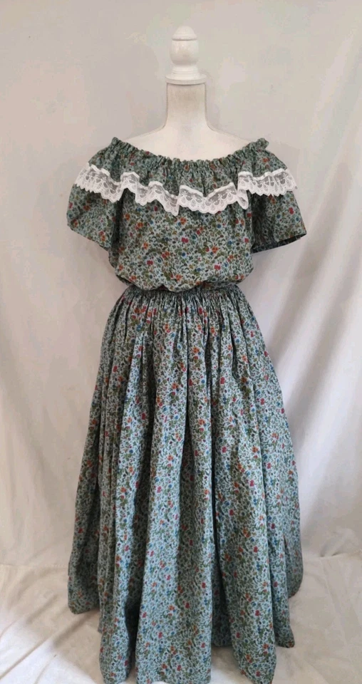 Conjunto de Vestido Prairie Country Southern Look Azul Estampado Floral Falda Completa XL Foto 3 de 4
