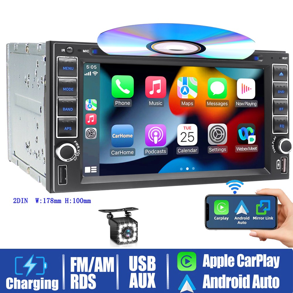Stereo Cd Dvd Player Audio In-dash With Android Auto Carplay Gps