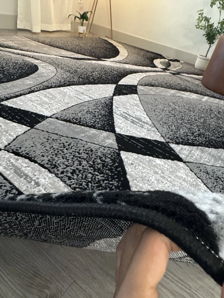 Alfombras grandes contemporáneas alfombras de salón 5’x7’ gris/negro Foto 4 de 4