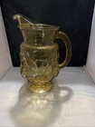 VINTAGE PITCHER ANCHOR HOCKING DRINKWARE DAISY RAIN FLOWER FLORAL AMBER GLASS