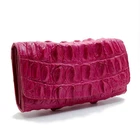 New Fresh Pink Real Croc Leather Back ฺBone Skin Women Tri-fold Clutch Wallet.