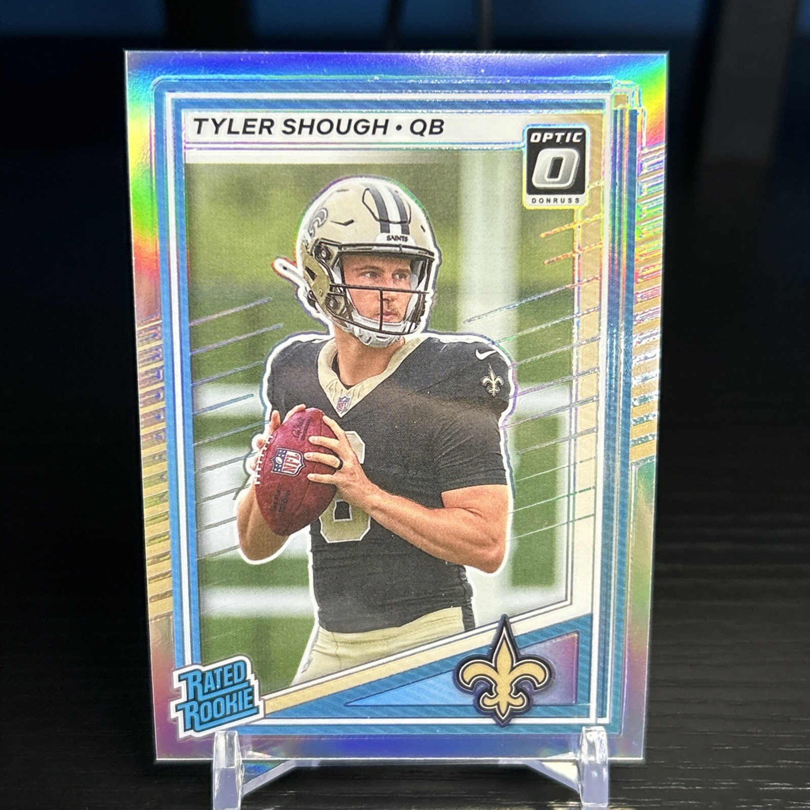 2025 Donruss #304 Tyler Shough Rated Rookie Optic Preview Silver Holo Prizm SSP