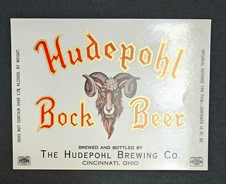 1940's IRTP beer label HUDEPOHL 3.2% BOCK BEER Cincinnati OH
