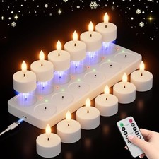 Rechargeable Flameless Tea Lights Candles with Charging Station 12Pcs white-12
