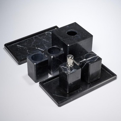 Waterworks Black Luna Marble Soap Dispenser Cup Bathroom Vanity