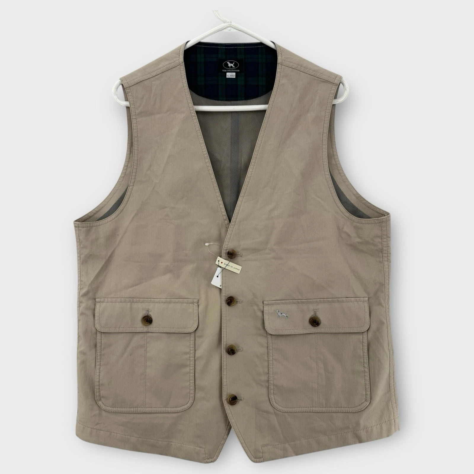 Ken Collection Japan Vest Mens XL Khaki Cotton Outdoor Fish Safari Utility NWT