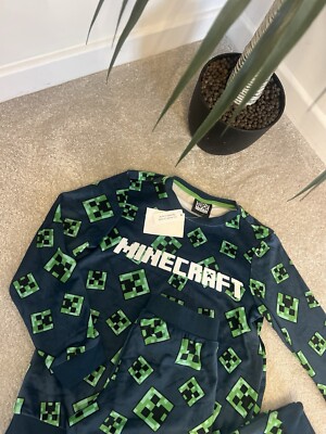 NEW Minecraft Pyjama Set Pjs Creeper Tesco Look Age 8-9 Boys Girls