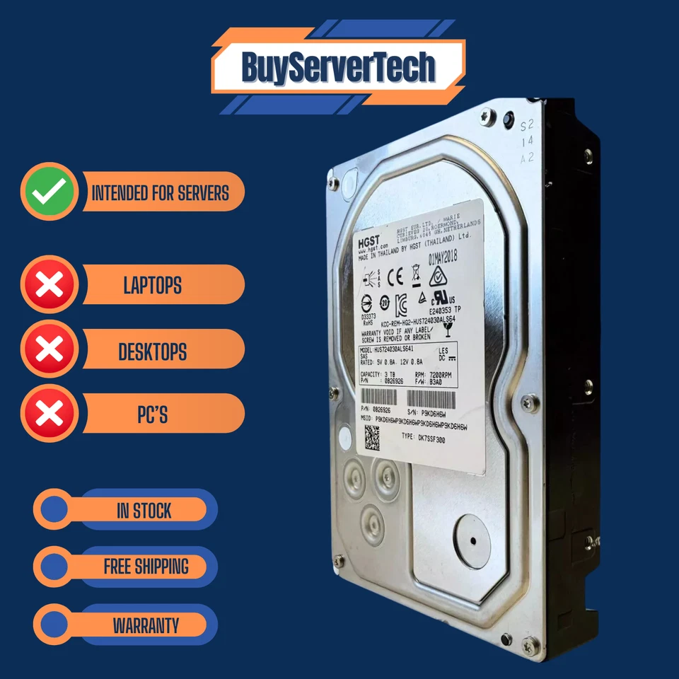 HGST HUS724030ALS641 3TB 7.2K LFF SAS HDD 0B26926 | 0 HOURS - Image 3 of 3