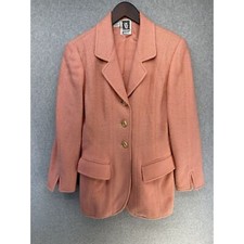 Anne Klein Womens Blazer Coral Pink Tweed 100 Wool Single Breast 90s Vintage