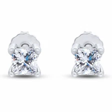 3/4 Cttw Princess Cut Solitaire Studs Earrings Screw Back Basket 10K White Gold